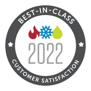 A circular badge with "Best-in-Class Customer Satisfaction 2022," featuring icons of a flame, snowflake, and water drop—perfect for showcasing outstanding luxury kitchen appliance service.